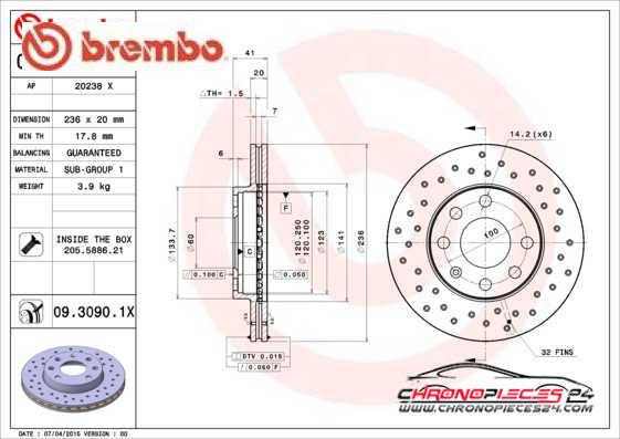 Achat de BREMBO 09.3090.1X Disque de frein pas chères