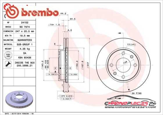 Achat de BREMBO 09.3125.10 Disque de frein pas chères