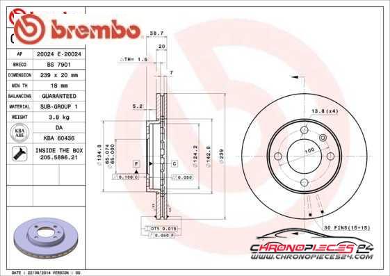 Achat de BREMBO 09.4765.14 Disque de frein pas chères