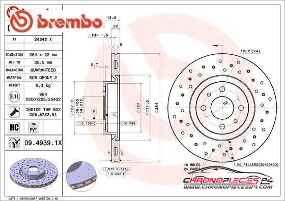 Achat de BREMBO 09.4939.1X Disque de frein pas chères