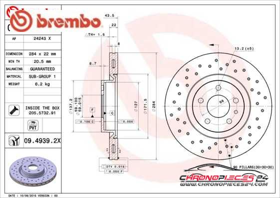 Achat de BREMBO 09.4939.2X Disque de frein pas chères