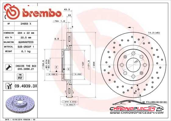 Achat de BREMBO 09.4939.3X Disque de frein pas chères