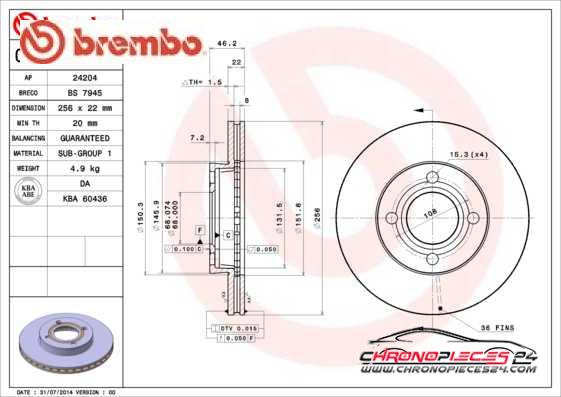 Achat de BREMBO 09.5033.10 Disque de frein pas chères