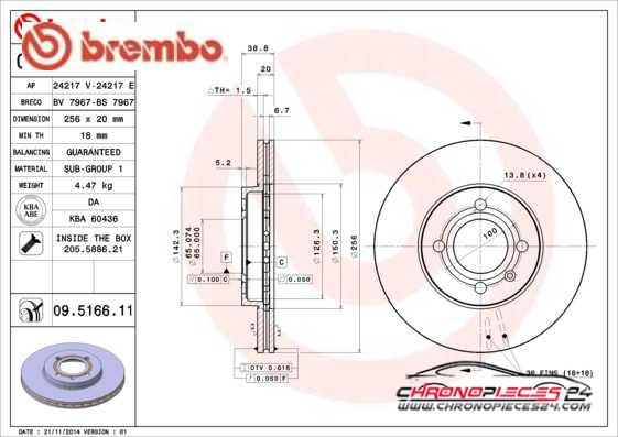 Achat de BREMBO 09.5166.11 Disque de frein pas chères