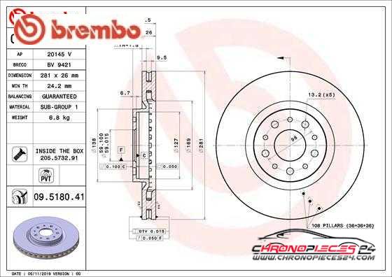 Achat de BREMBO 09.5180.41 Disque de frein pas chères