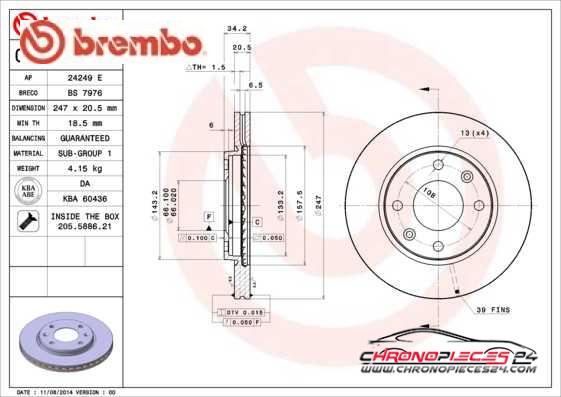 Achat de BREMBO 09.5196.11 Disque de frein pas chères