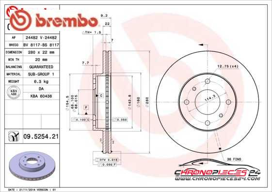 Achat de BREMBO 09.5254.21 Disque de frein pas chères