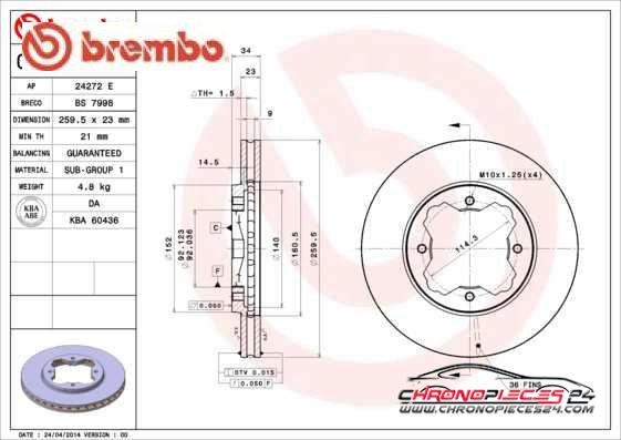 Achat de BREMBO 09.5290.14 Disque de frein pas chères