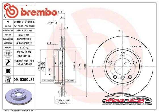 Achat de BREMBO 09.5390.31 Disque de frein pas chères