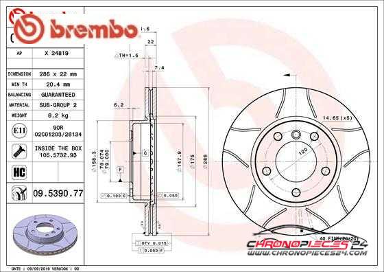 Achat de BREMBO 09.5390.77 Disque de frein pas chères