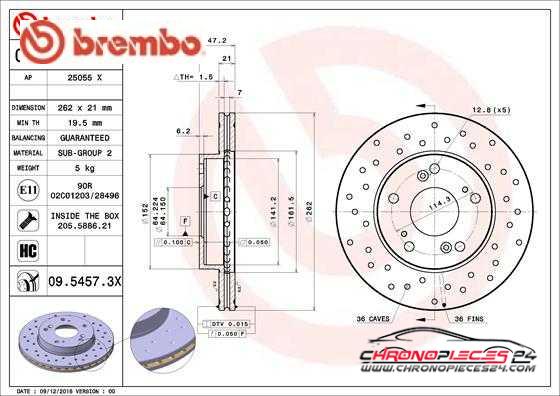 Achat de BREMBO 09.5457.3X Disque de frein pas chères