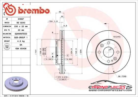 Achat de BREMBO 09.5581.20 Disque de frein pas chères