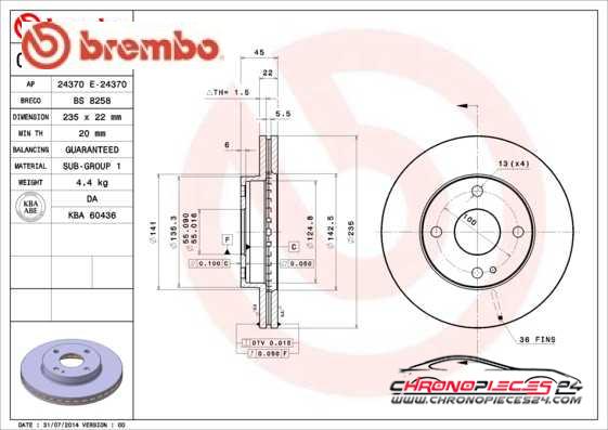 Achat de BREMBO 09.5581.34 Disque de frein pas chères