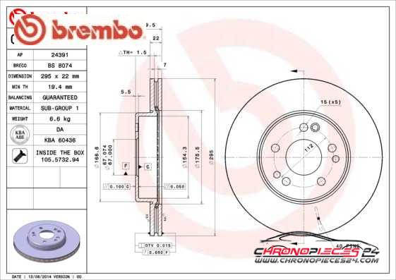 Achat de BREMBO 09.5627.10 Disque de frein pas chères