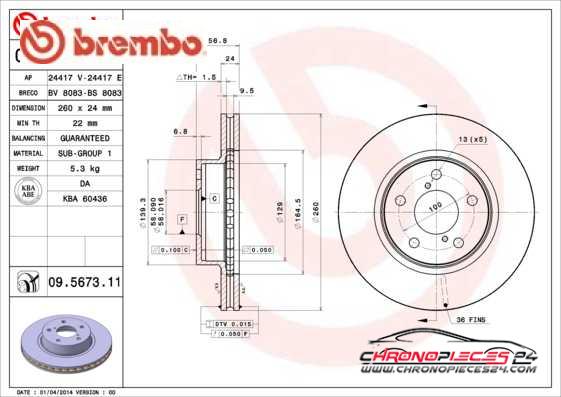 Achat de BREMBO 09.5673.11 Disque de frein pas chères