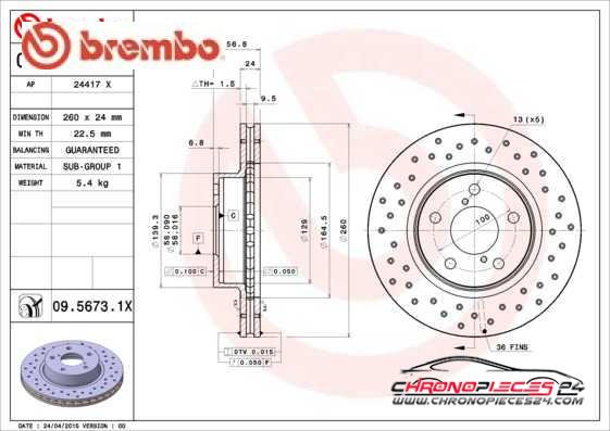 Achat de BREMBO 09.5673.1X Disque de frein pas chères