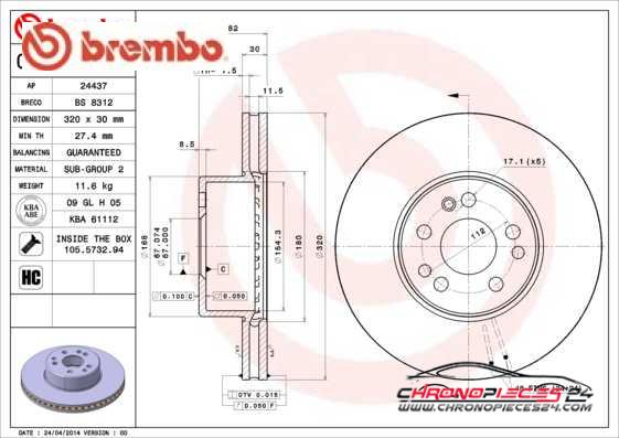 Achat de BREMBO 09.5704.20 Disque de frein pas chères