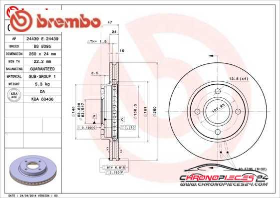 Achat de BREMBO 09.5707.14 Disque de frein pas chères