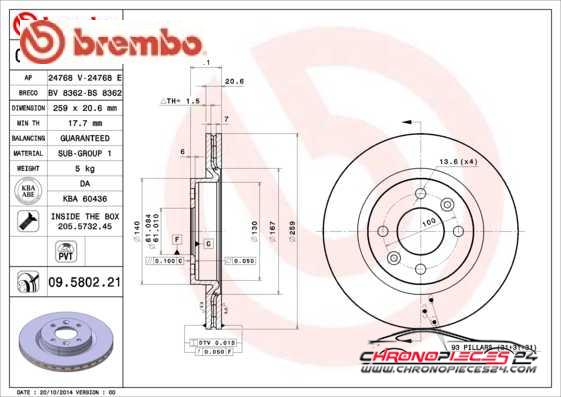 Achat de BREMBO 09.5802.21 Disque de frein pas chères