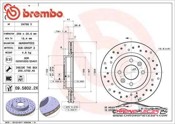 Achat de BREMBO 09.5802.2X Disque de frein pas chères