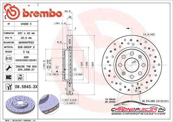 Achat de BREMBO 09.5843.3X Disque de frein pas chères