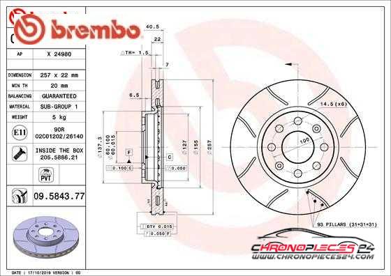 Achat de BREMBO 09.5843.77 Disque de frein pas chères