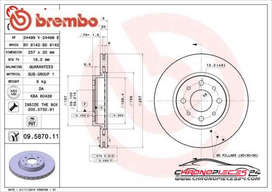 Achat de BREMBO 09.5870.11 Disque de frein pas chères