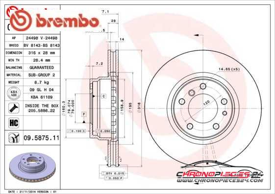 Achat de BREMBO 09.5875.11 Disque de frein pas chères