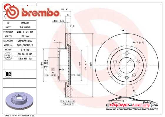 Achat de BREMBO 09.5889.10 Disque de frein pas chères