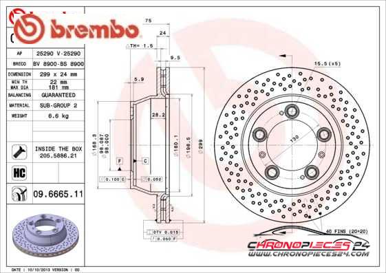 Achat de BREMBO 09.6665.11 Disque de frein pas chères