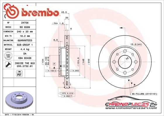 Achat de BREMBO 09.6725.10 Disque de frein pas chères