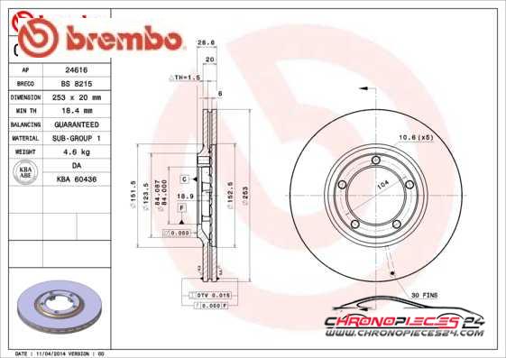 Achat de BREMBO 09.6804.10 Disque de frein pas chères