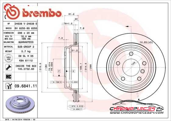 Achat de BREMBO 09.6841.11 Disque de frein pas chères