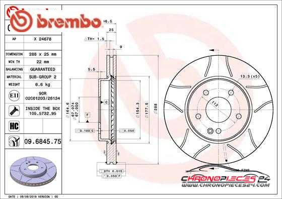 Achat de BREMBO 09.6845.75 Disque de frein pas chères