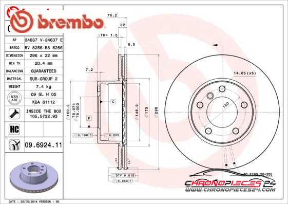 Achat de BREMBO 09.6924.11 Disque de frein pas chères