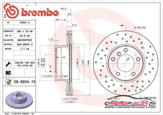 Achat de BREMBO 09.6924.1X Disque de frein pas chères