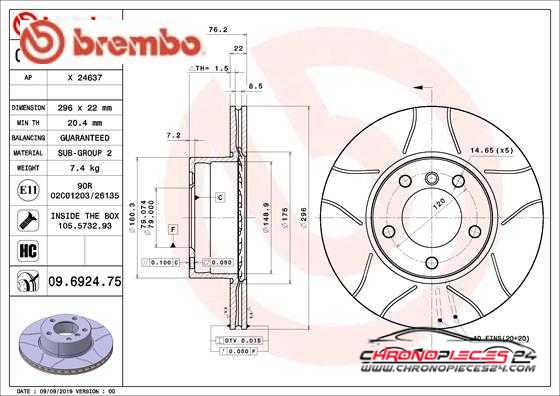 Achat de BREMBO 09.6924.75 Disque de frein pas chères