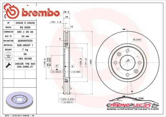 Achat de BREMBO 09.6925.14 Disque de frein pas chères