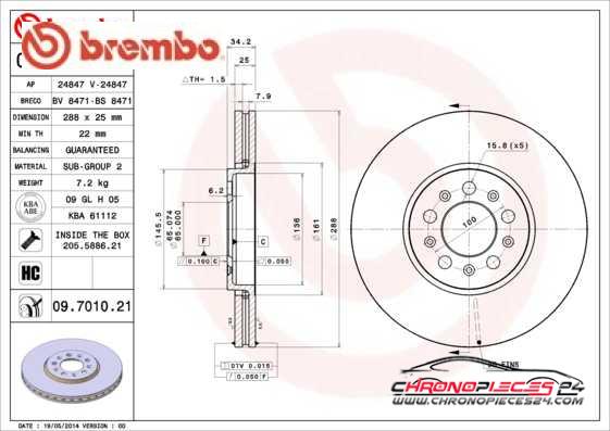 Achat de BREMBO 09.7010.21 Disque de frein pas chères