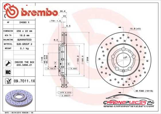 Achat de BREMBO 09.7011.1X Disque de frein pas chères