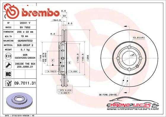 Achat de BREMBO 09.7011.31 Disque de frein pas chères