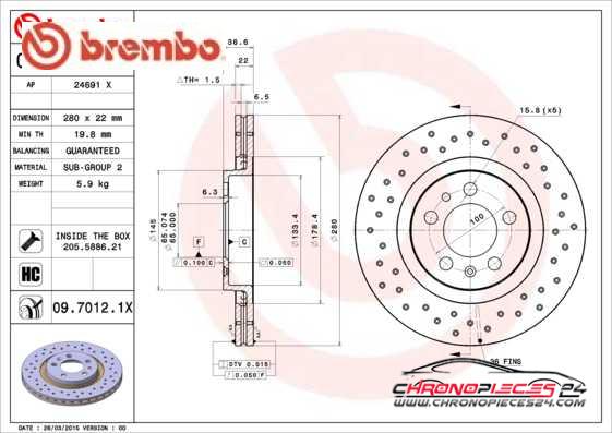 Achat de BREMBO 09.7012.1X Disque de frein pas chères