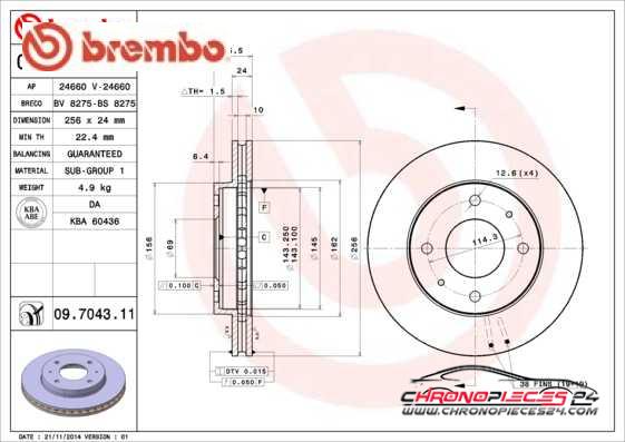 Achat de BREMBO 09.7043.11 Disque de frein pas chères