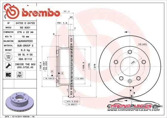 Achat de BREMBO 09.7314.14 Disque de frein pas chères