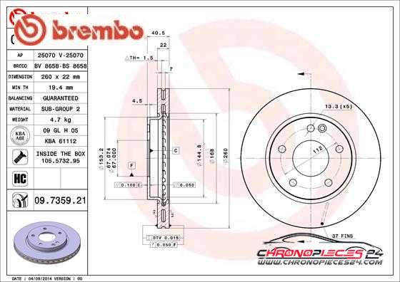 Achat de BREMBO 09.7359.21 Disque de frein pas chères