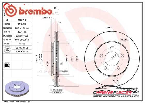 Achat de BREMBO 09.7367.14 Disque de frein pas chères