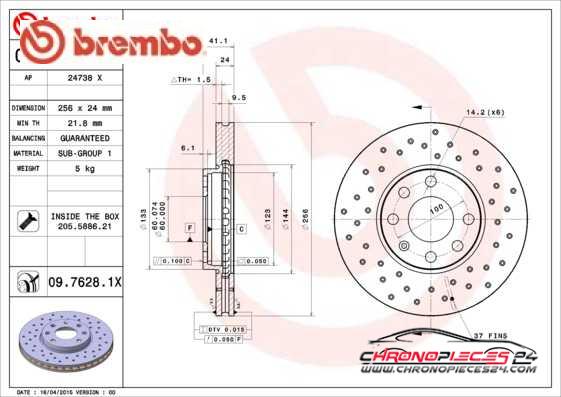 Achat de BREMBO 09.7628.1X Disque de frein pas chères