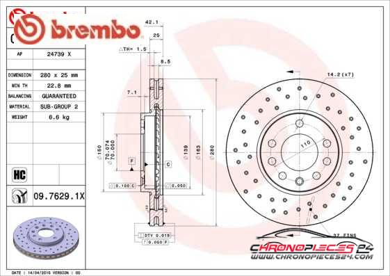 Achat de BREMBO 09.7629.1X Disque de frein pas chères