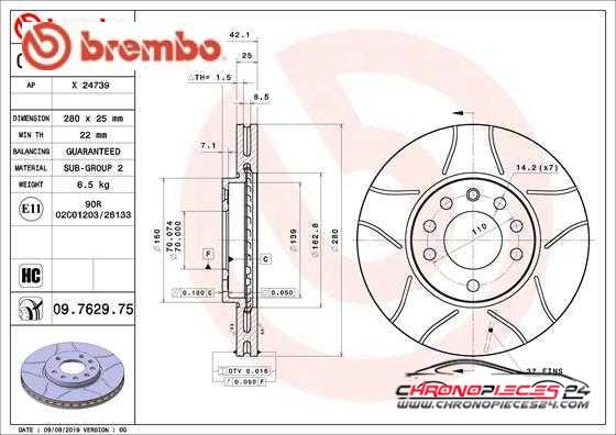 Achat de BREMBO 09.7629.75 Disque de frein pas chères