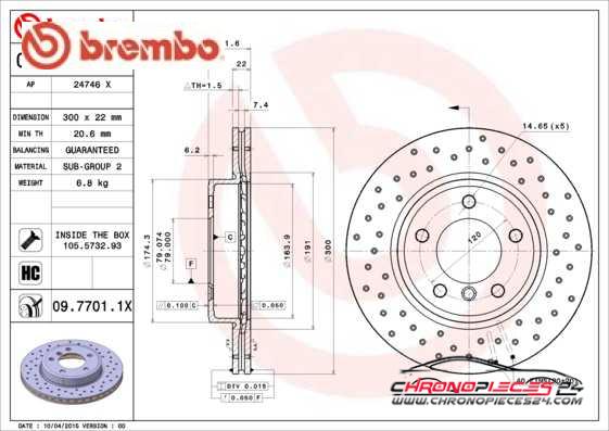 Achat de BREMBO 09.7701.1X Disque de frein pas chères